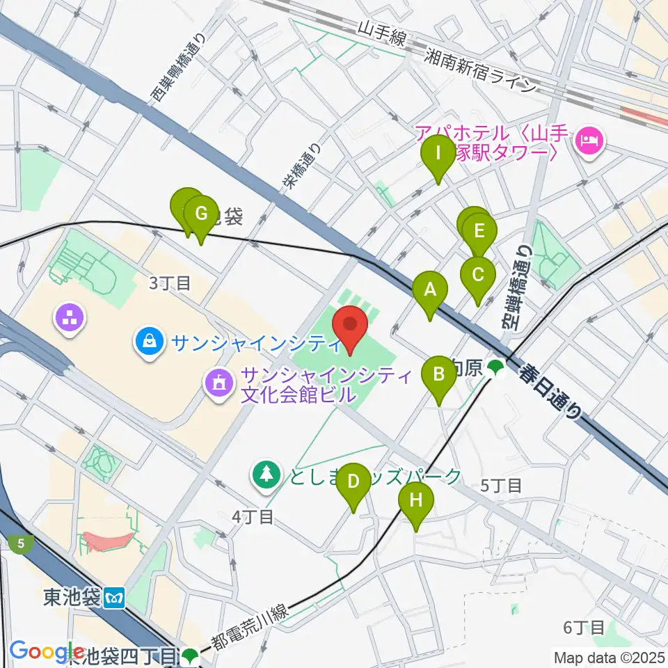 豊島区総合体育場野球場周辺のホテル一覧地図