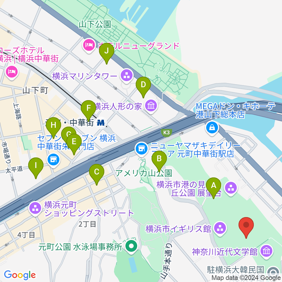 大佛次郎記念館周辺のホテル一覧地図