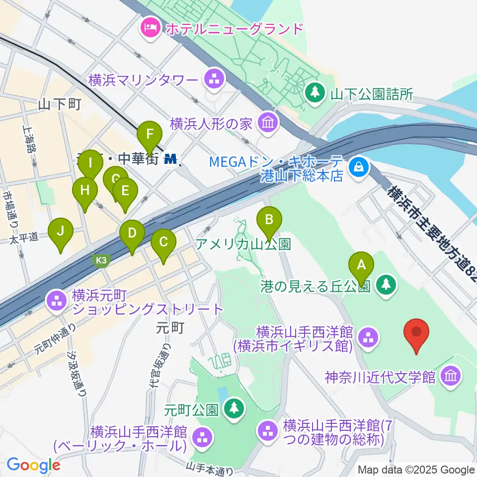 大佛次郎記念館周辺のホテル一覧地図