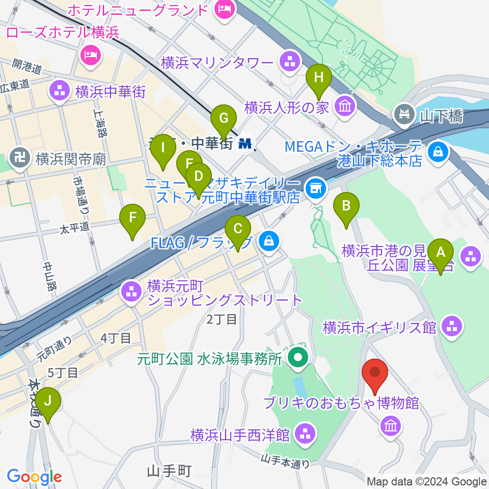 山手資料館周辺のホテル一覧地図