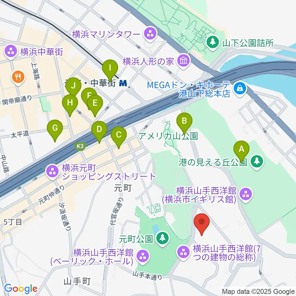 山手資料館周辺のホテル一覧地図