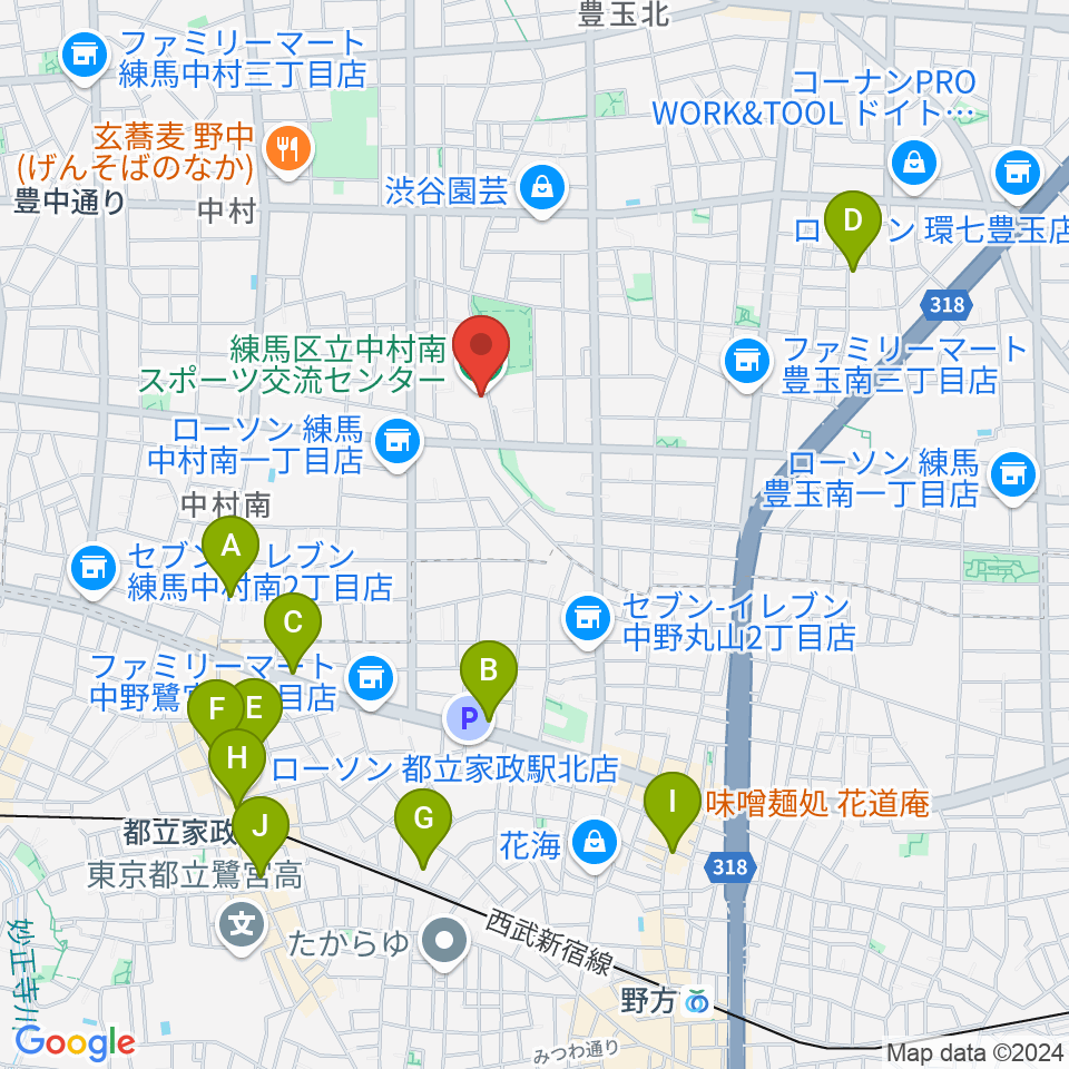 練馬区立中村南スポーツ交流センター周辺のホテル一覧地図