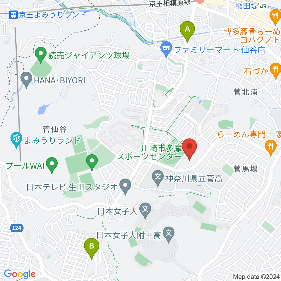 川崎市多摩スポーツセンター周辺のホテル一覧地図