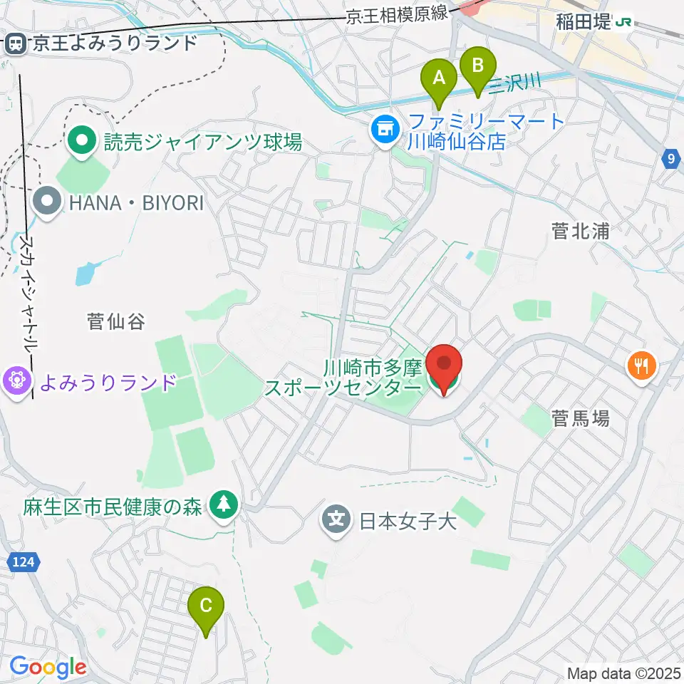 川崎市多摩スポーツセンター周辺のホテル一覧地図