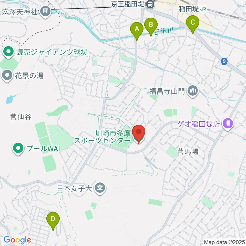 川崎市多摩スポーツセンター周辺のホテル一覧地図