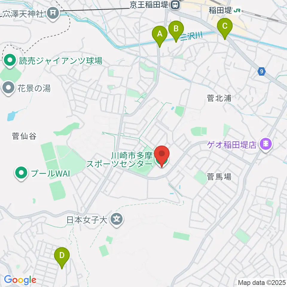 川崎市多摩スポーツセンター周辺のホテル一覧地図