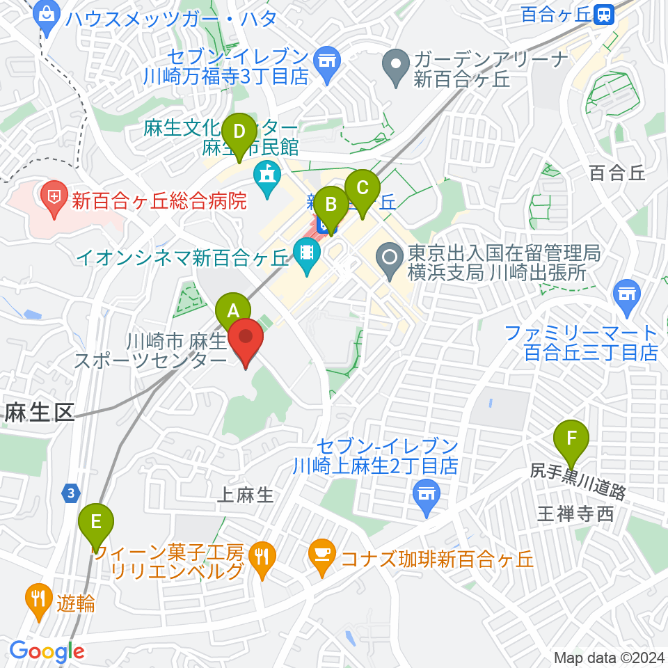 川崎市麻生スポーツセンター周辺のホテル一覧地図