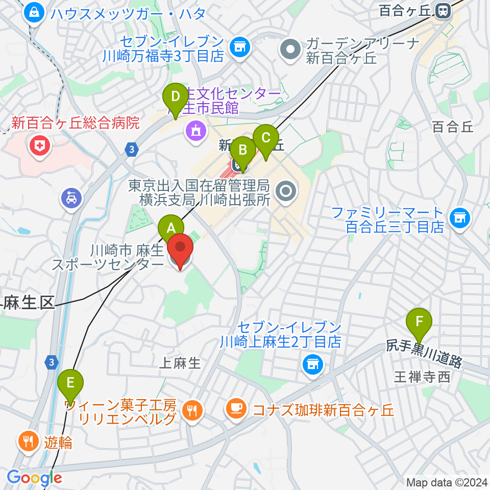 川崎市麻生スポーツセンター周辺のホテル一覧地図