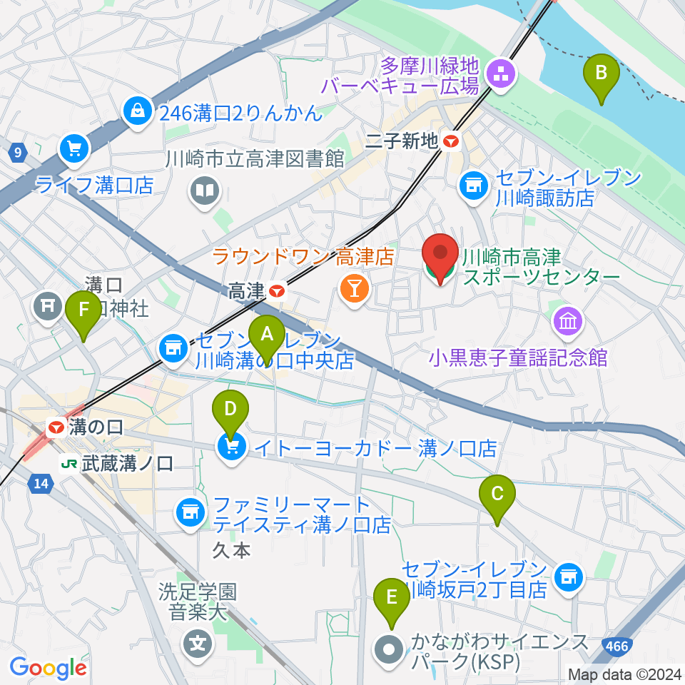 川崎市高津スポーツセンター周辺のホテル一覧地図