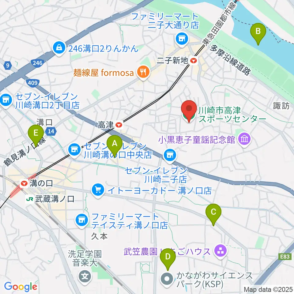 川崎市高津スポーツセンター周辺のホテル一覧地図