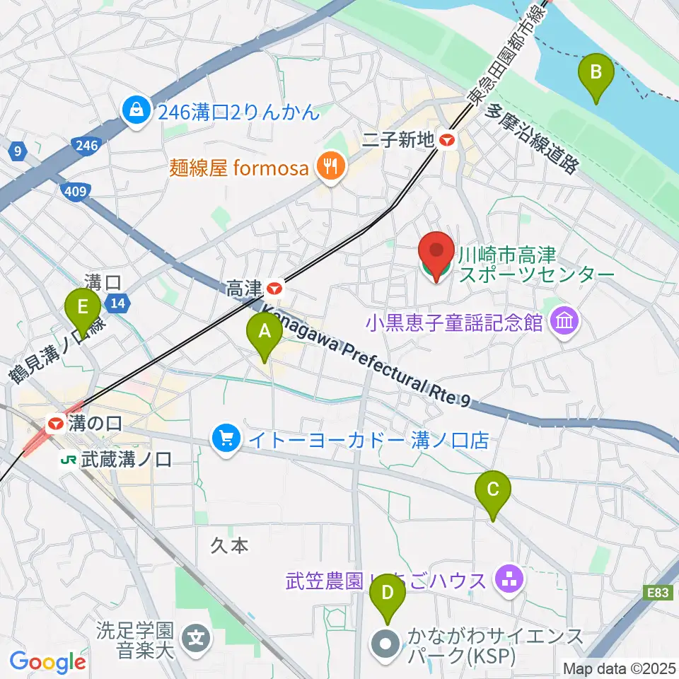 川崎市高津スポーツセンター周辺のホテル一覧地図