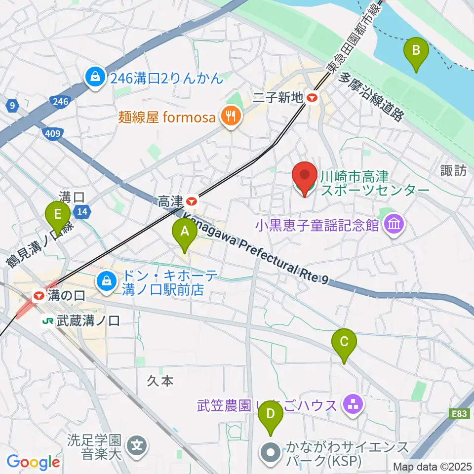 川崎市高津スポーツセンター周辺のホテル一覧地図