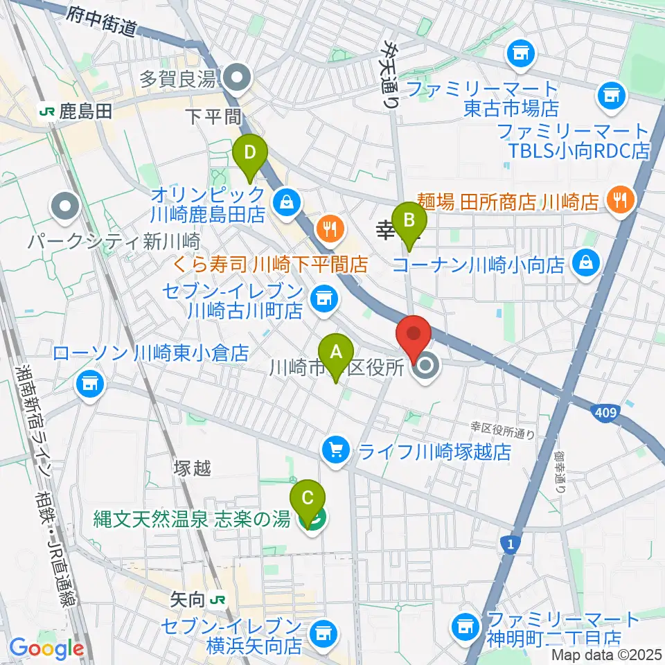 川崎市幸スポーツセンター周辺のホテル一覧地図