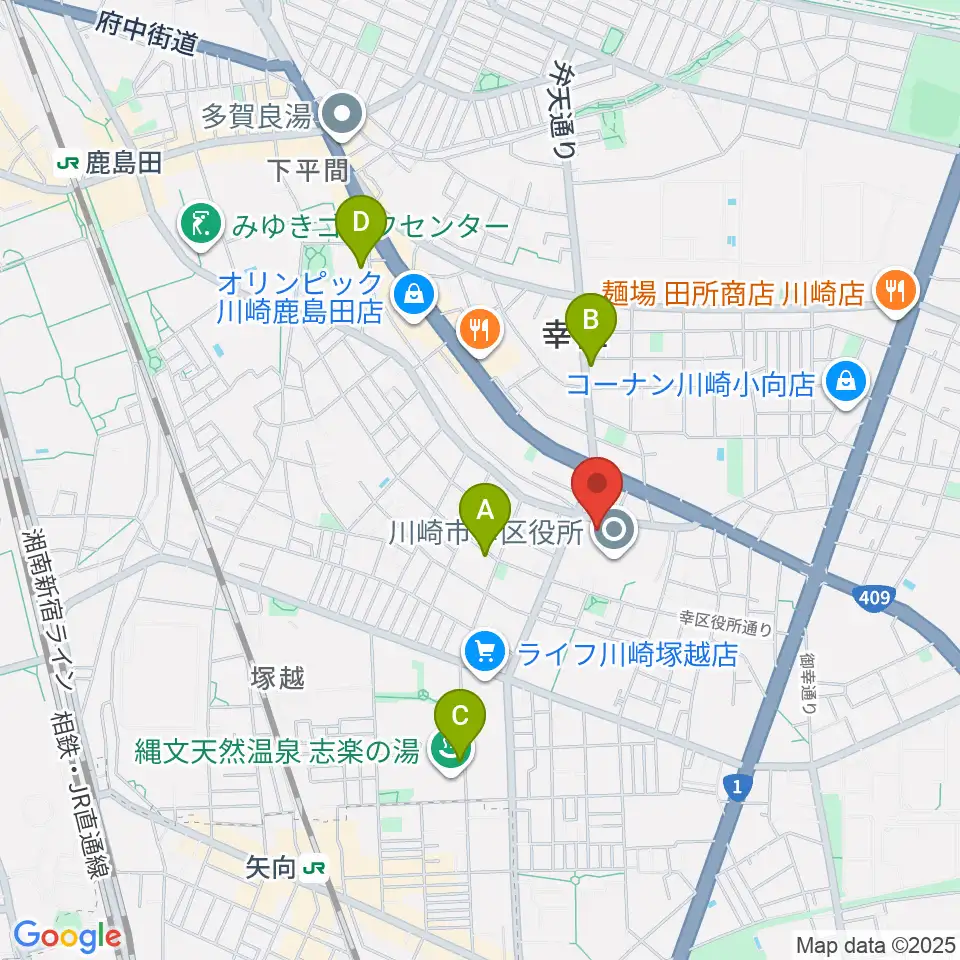 川崎市幸スポーツセンター周辺のホテル一覧地図