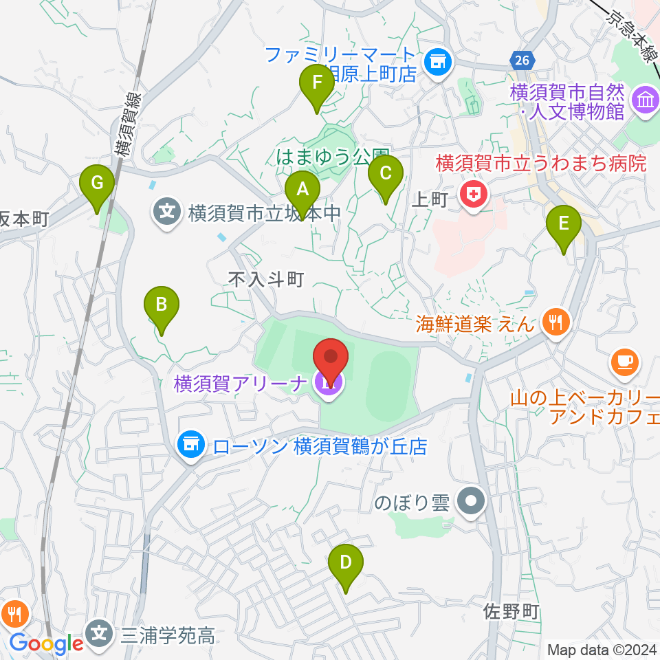 横須賀アリーナ周辺のホテル一覧地図