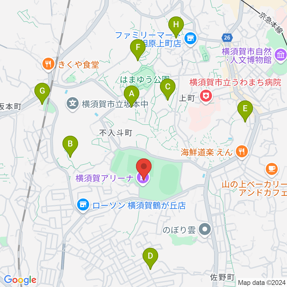 横須賀アリーナ周辺のホテル一覧地図