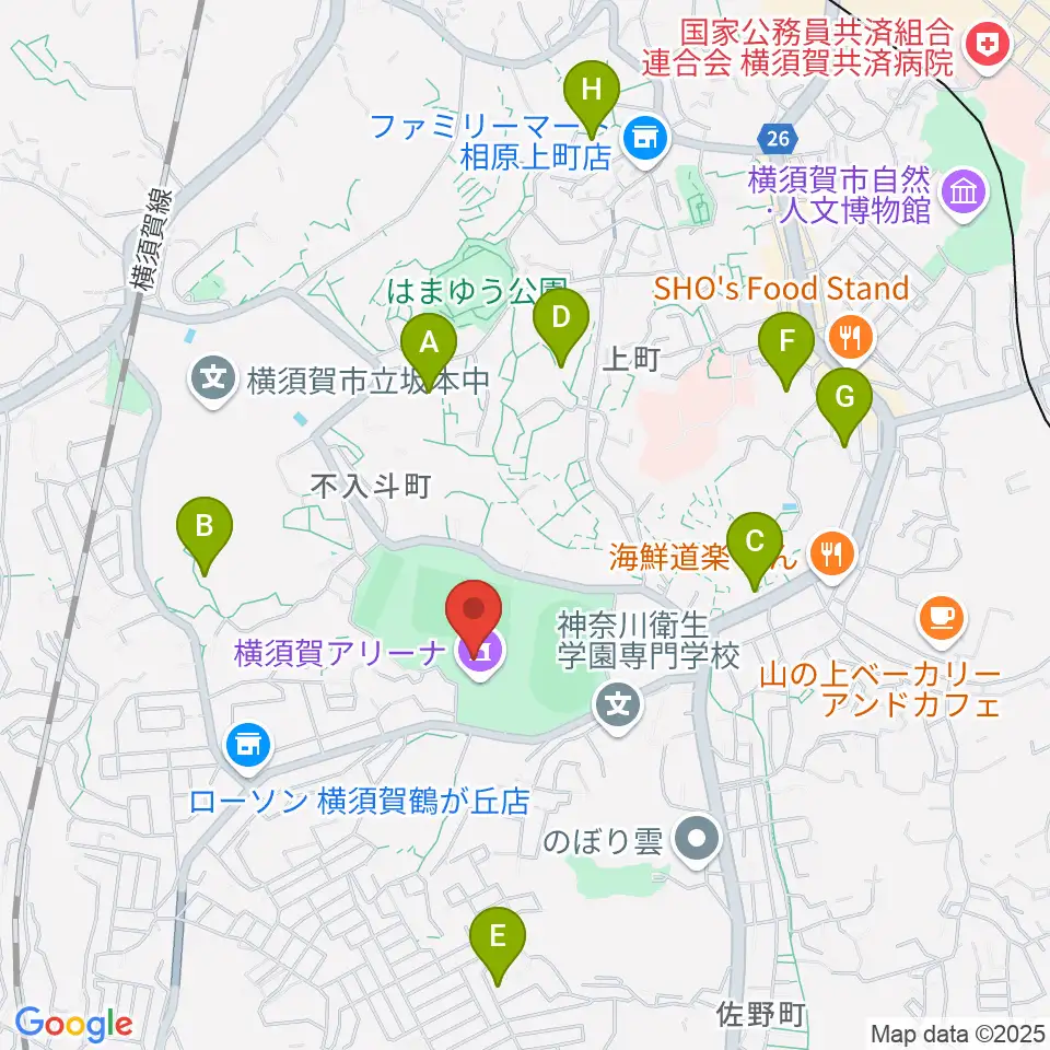横須賀アリーナ周辺のホテル一覧地図