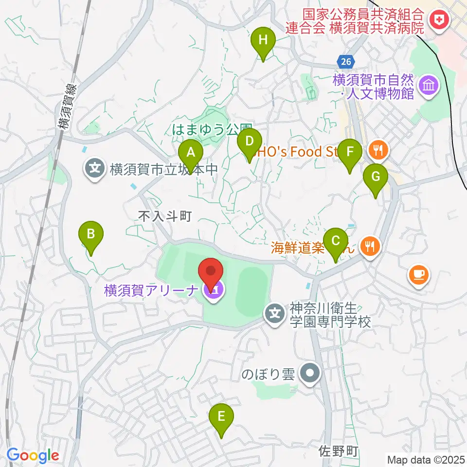 横須賀アリーナ周辺のホテル一覧地図