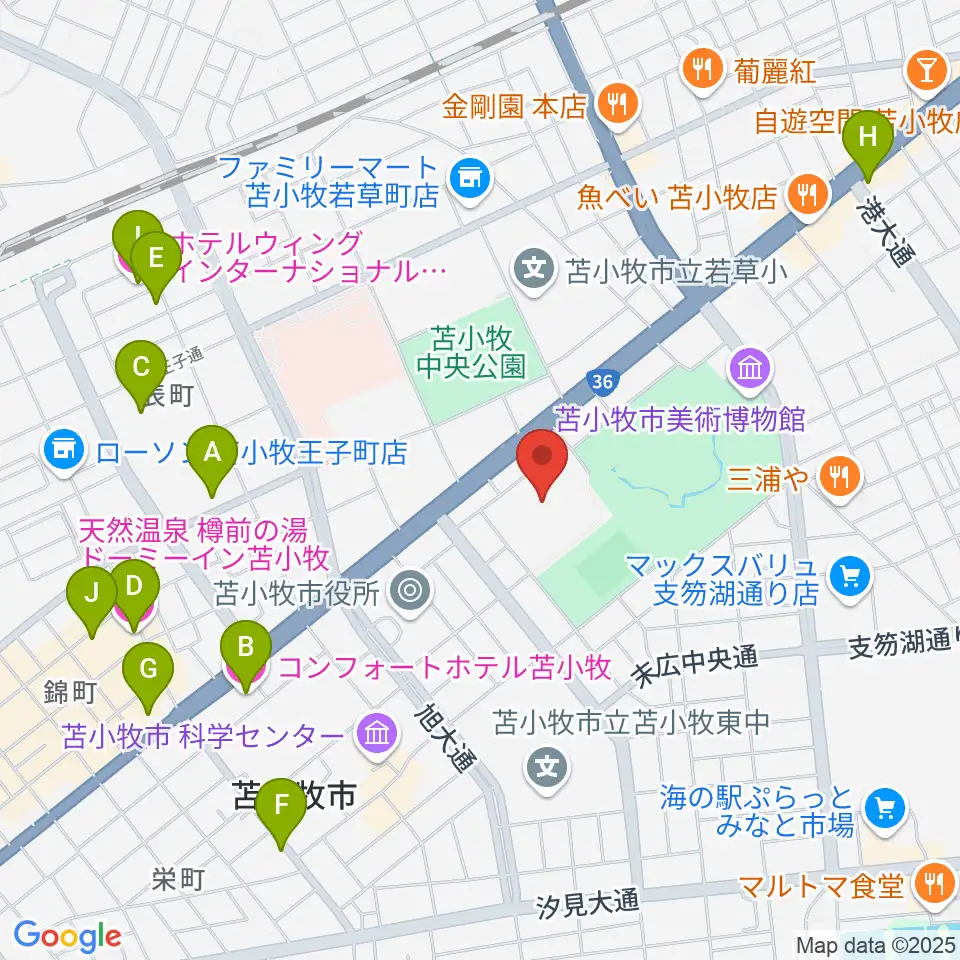 苫小牧市総合体育館周辺のホテル一覧地図