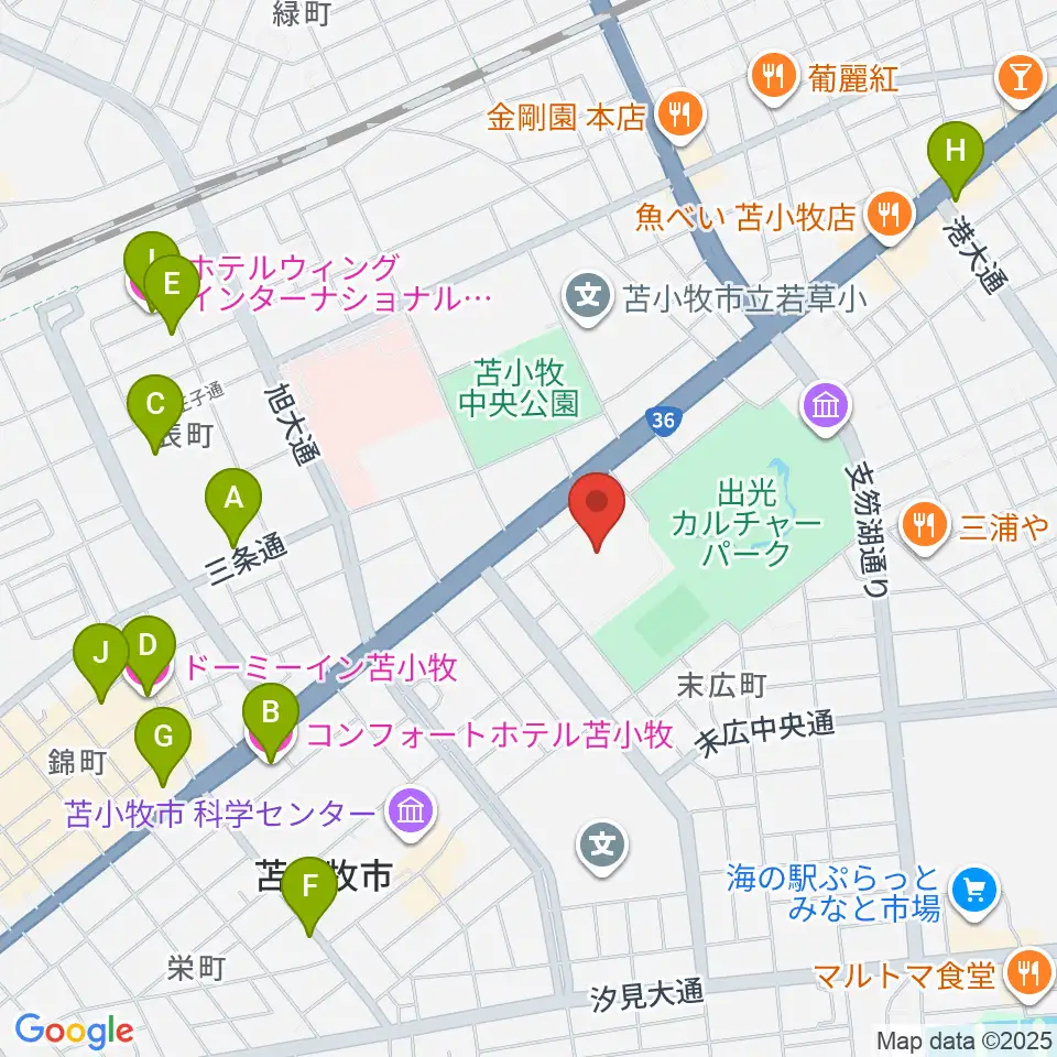 苫小牧市総合体育館周辺のホテル一覧地図