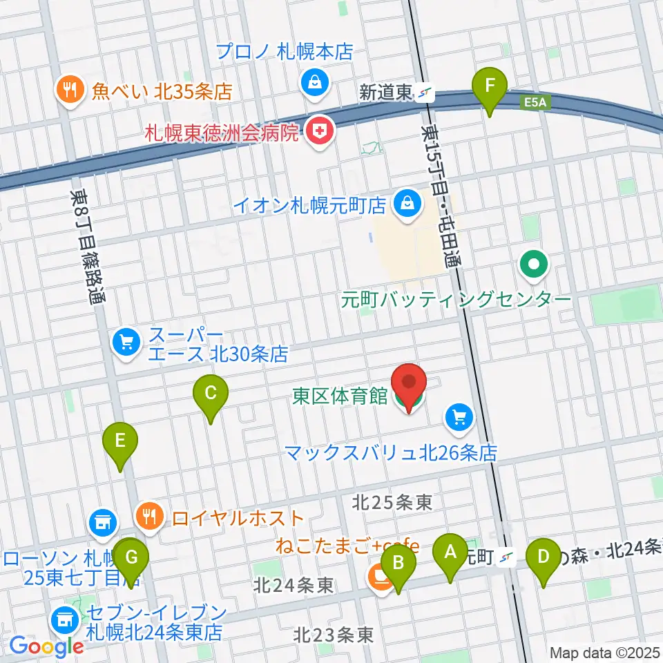 札幌市東区体育館周辺のホテル一覧地図