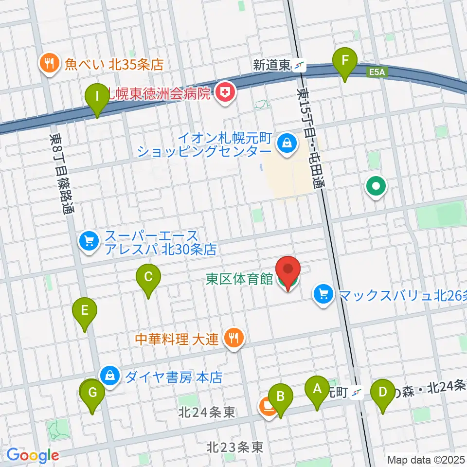 札幌市東区体育館周辺のホテル一覧地図