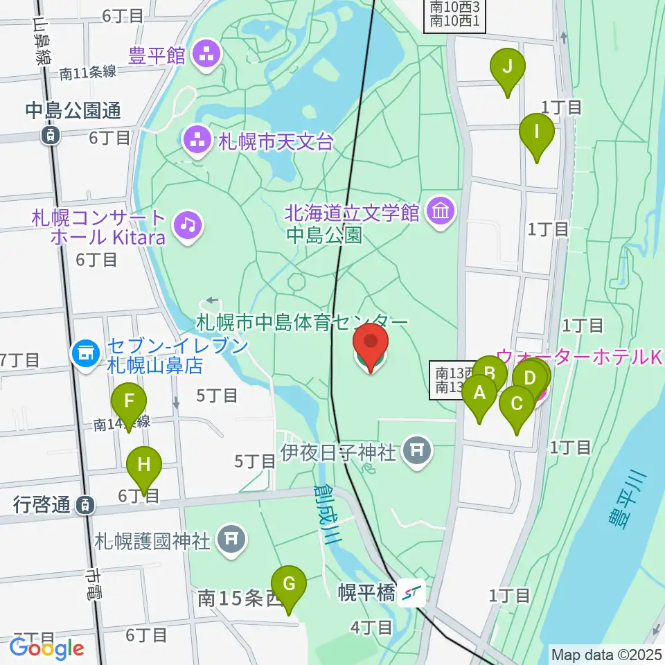 札幌市中島体育センター周辺のホテル一覧地図