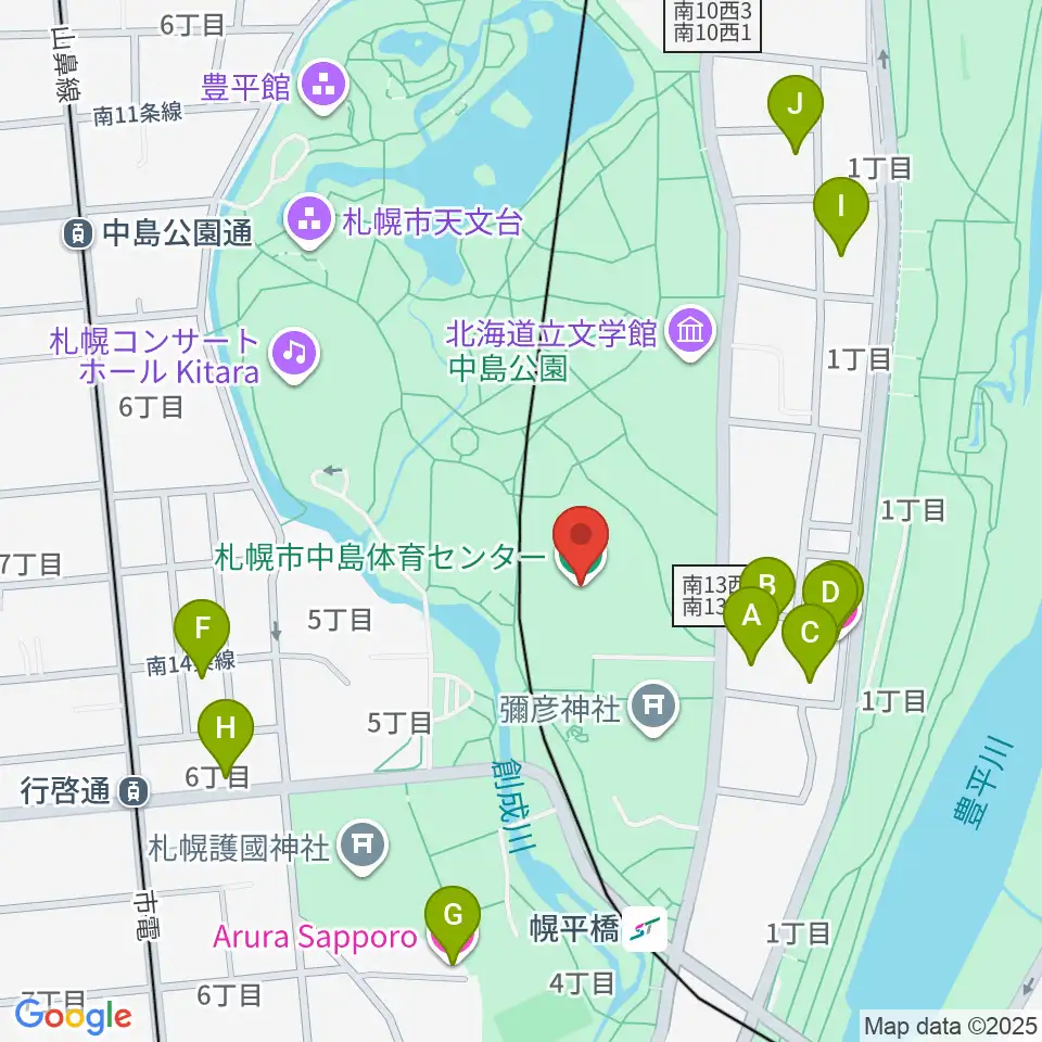 札幌市中島体育センター周辺のホテル一覧地図