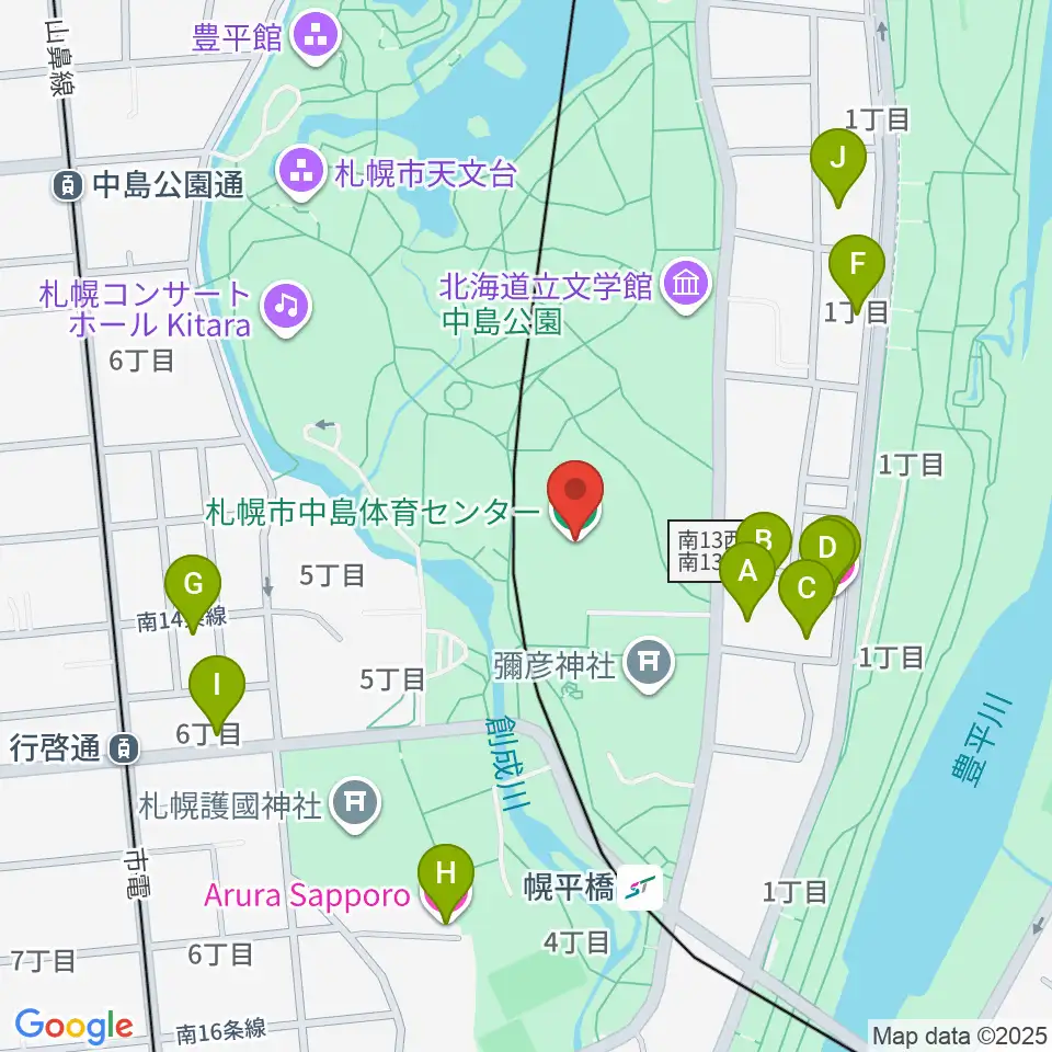 札幌市中島体育センター周辺のホテル一覧地図