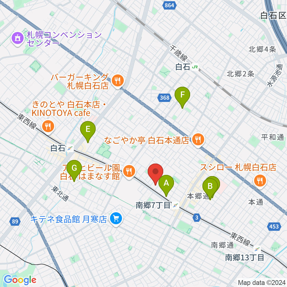 札幌市白石区体育館周辺のホテル一覧地図