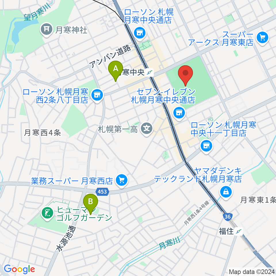 札幌市月寒体育館周辺のホテル一覧地図