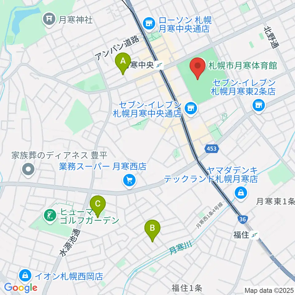 札幌市月寒体育館周辺のホテル一覧地図