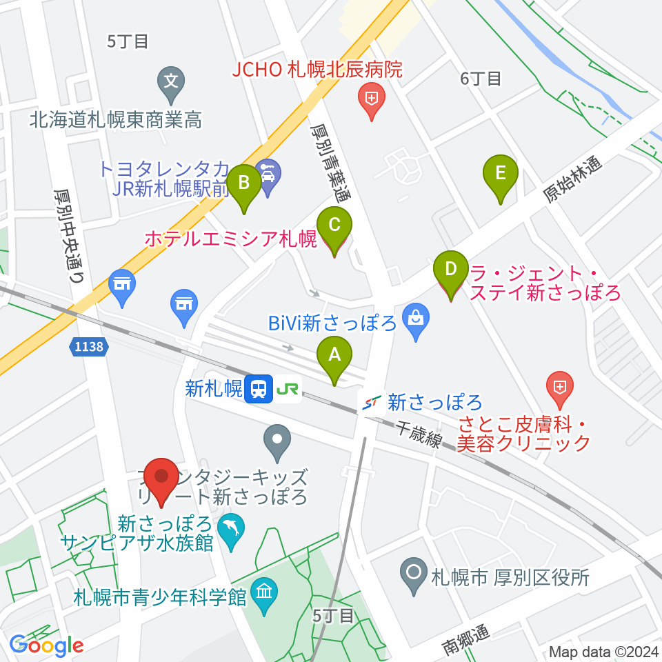 札幌市厚別区体育館周辺のホテル一覧地図