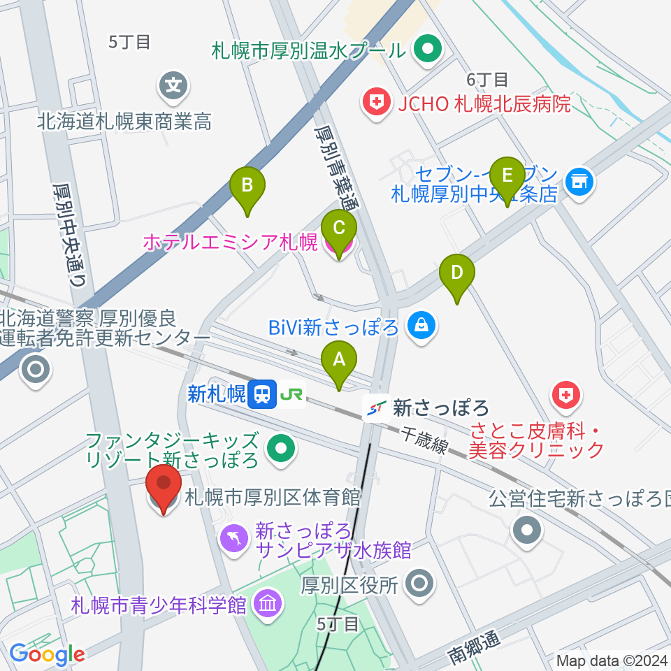 札幌市厚別区体育館周辺のホテル一覧地図