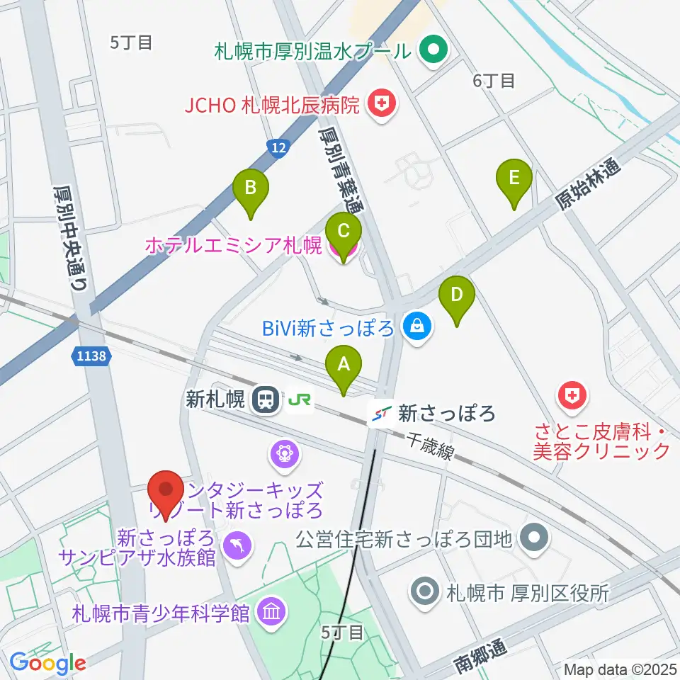札幌市厚別区体育館周辺のホテル一覧地図
