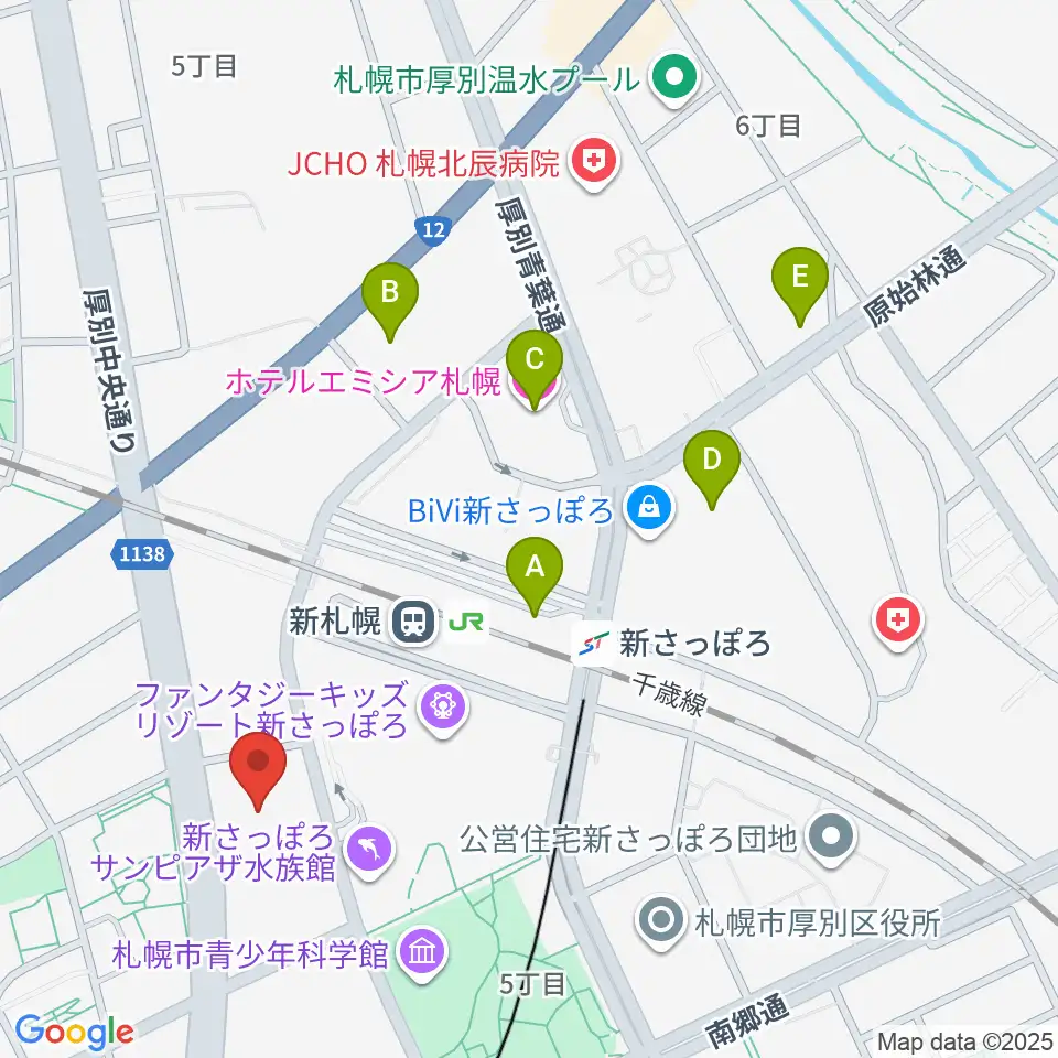 札幌市厚別区体育館周辺のホテル一覧地図