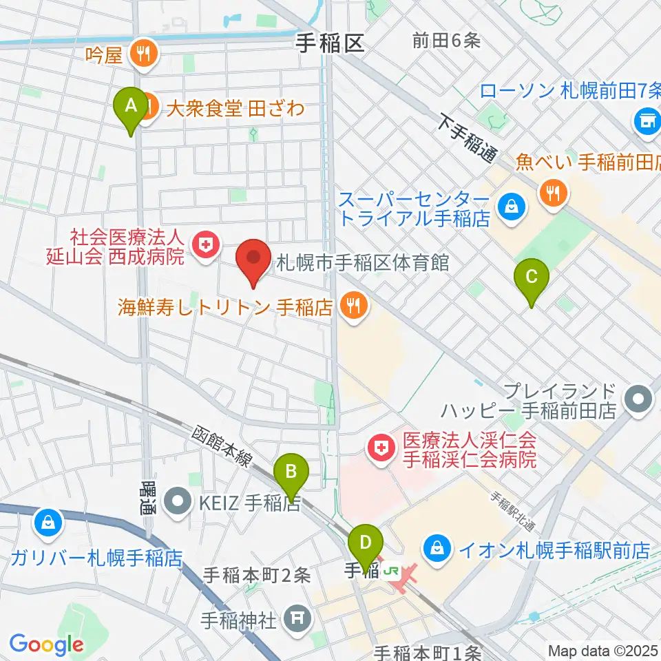 札幌市手稲区体育館周辺のホテル一覧地図