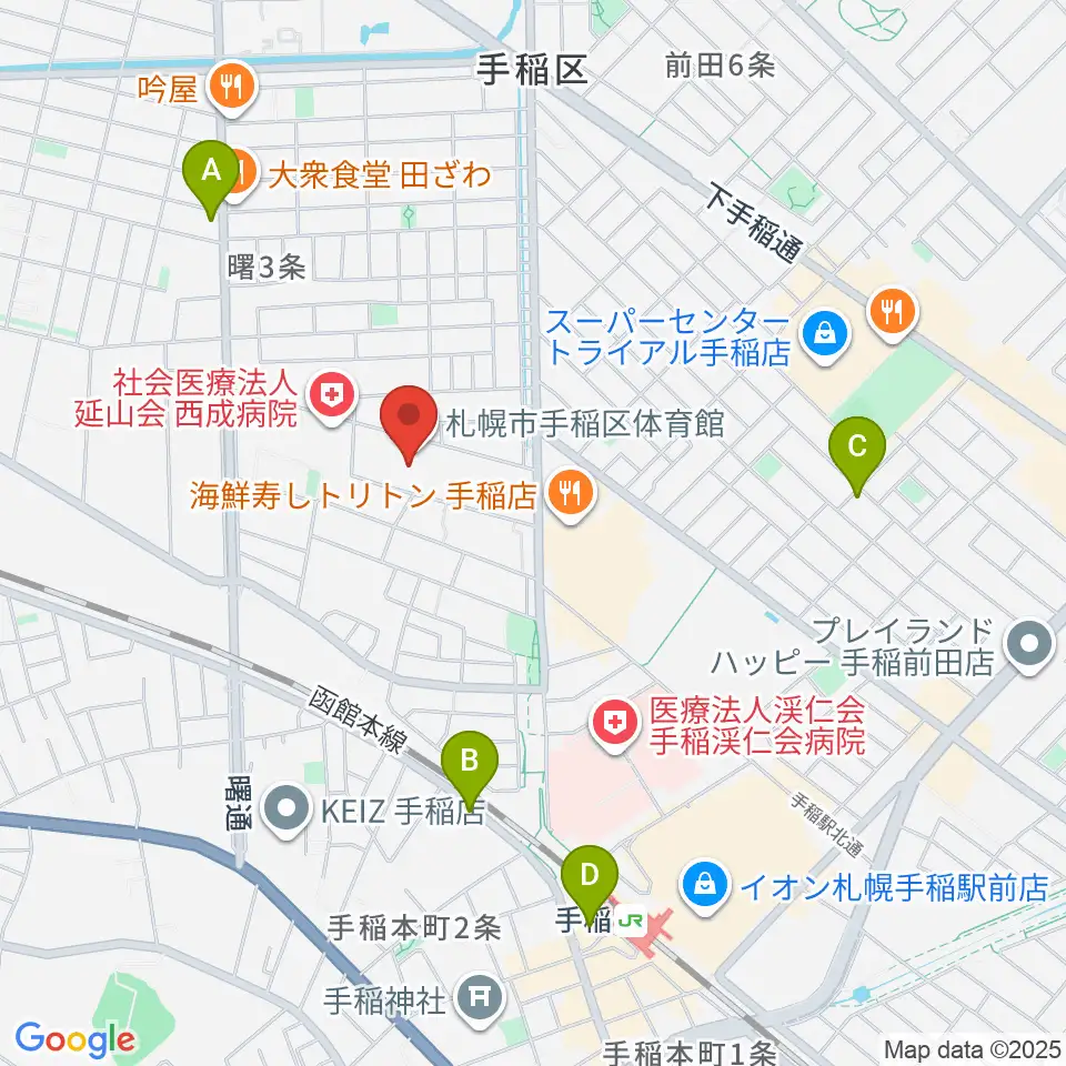 札幌市手稲区体育館周辺のホテル一覧地図