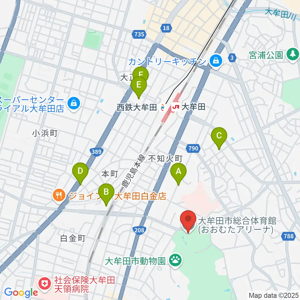 おおむたアリーナ周辺のホテル一覧地図