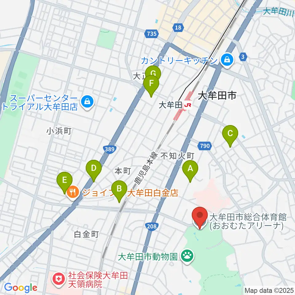 おおむたアリーナ周辺のホテル一覧地図
