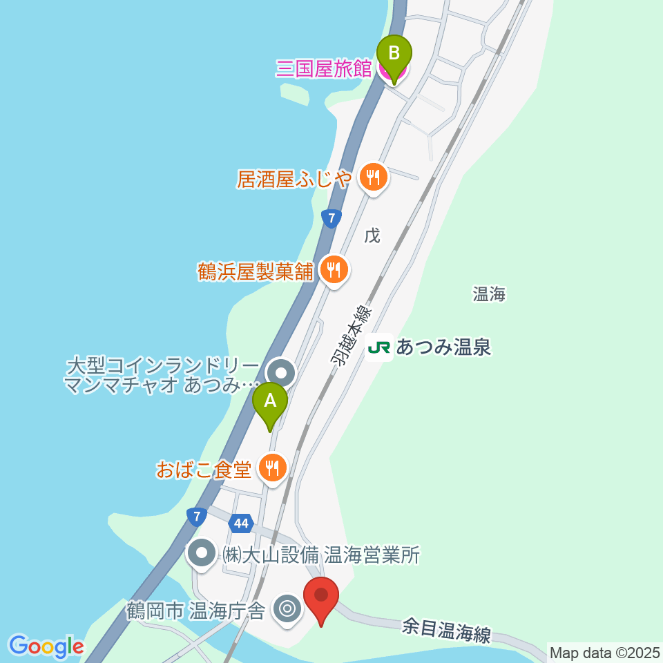 鶴岡市温海ふれあいセンター周辺のホテル一覧地図