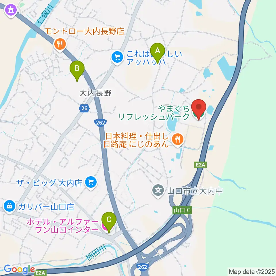 やまぐちリフレッシュパーク総合体育館周辺のホテル一覧地図