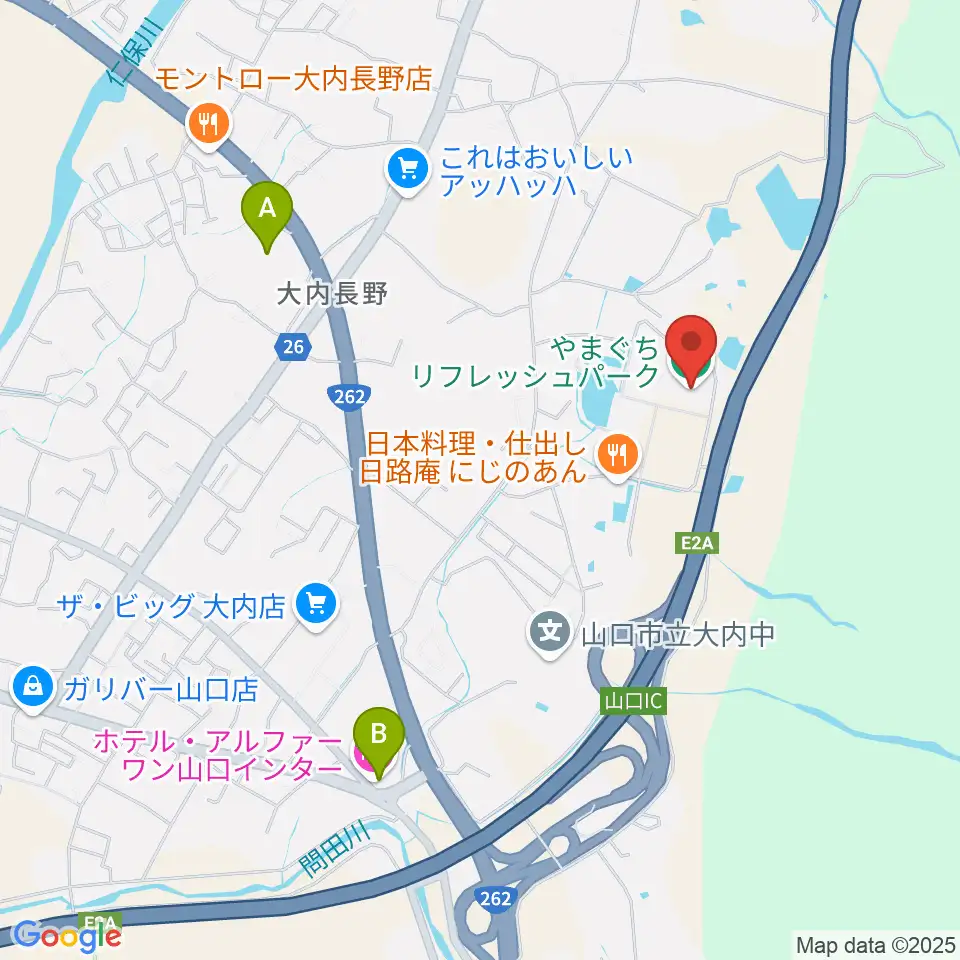 やまぐちリフレッシュパーク総合体育館周辺のホテル一覧地図