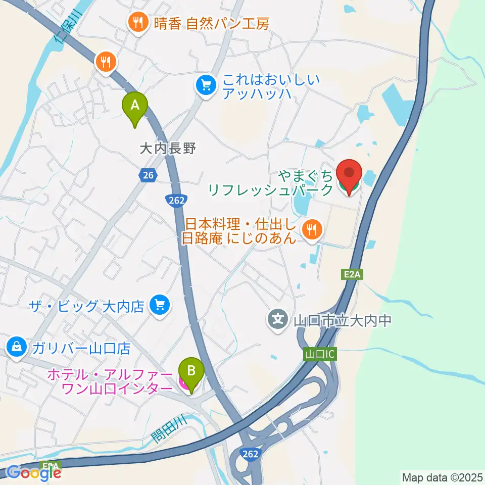 やまぐちリフレッシュパーク総合体育館周辺のホテル一覧地図
