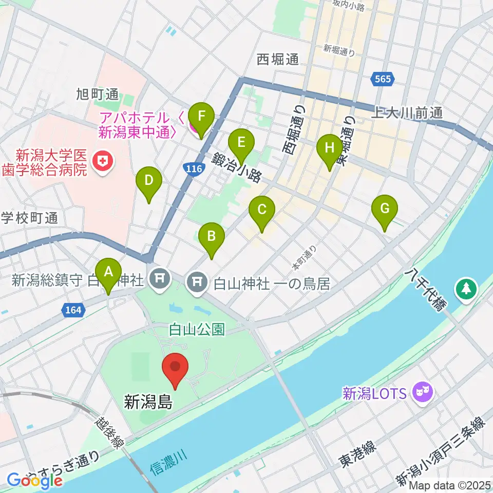新潟市体育館周辺のホテル一覧地図