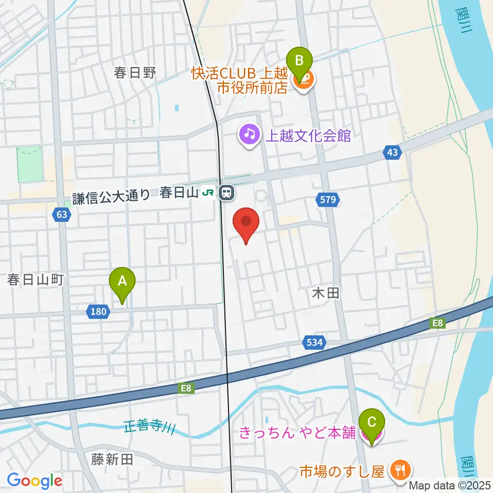 上越市総合体育館周辺のホテル一覧地図