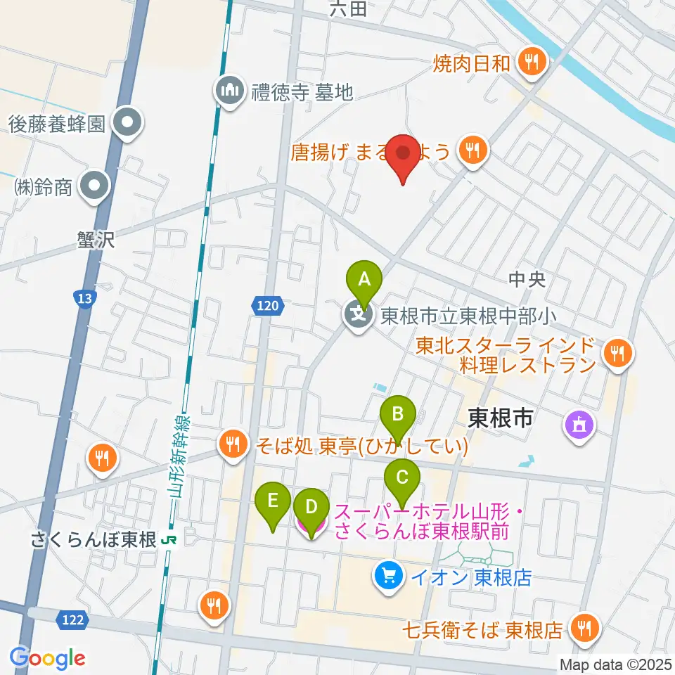 東根市中央運動公園体育館周辺のホテル一覧地図