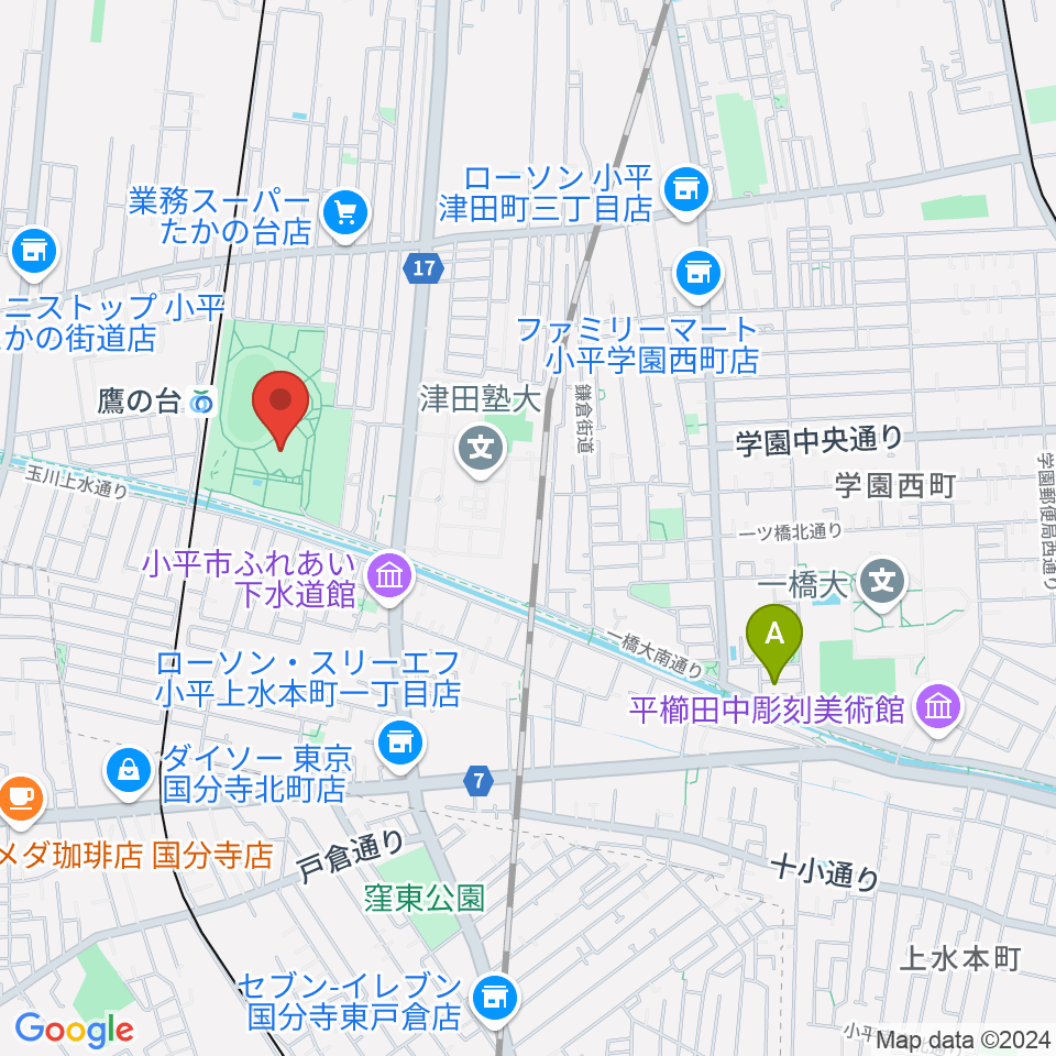 小平市民総合体育館周辺のホテル一覧地図