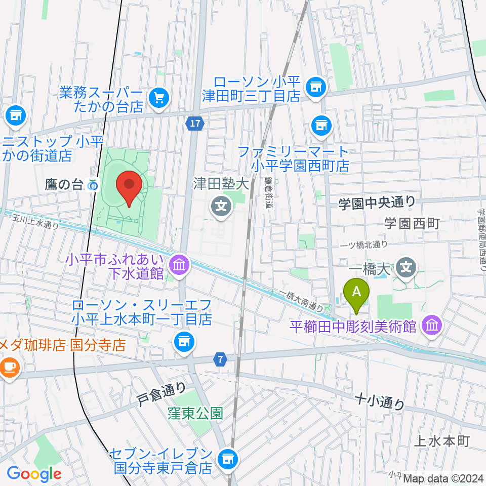 小平市民総合体育館周辺のホテル一覧地図