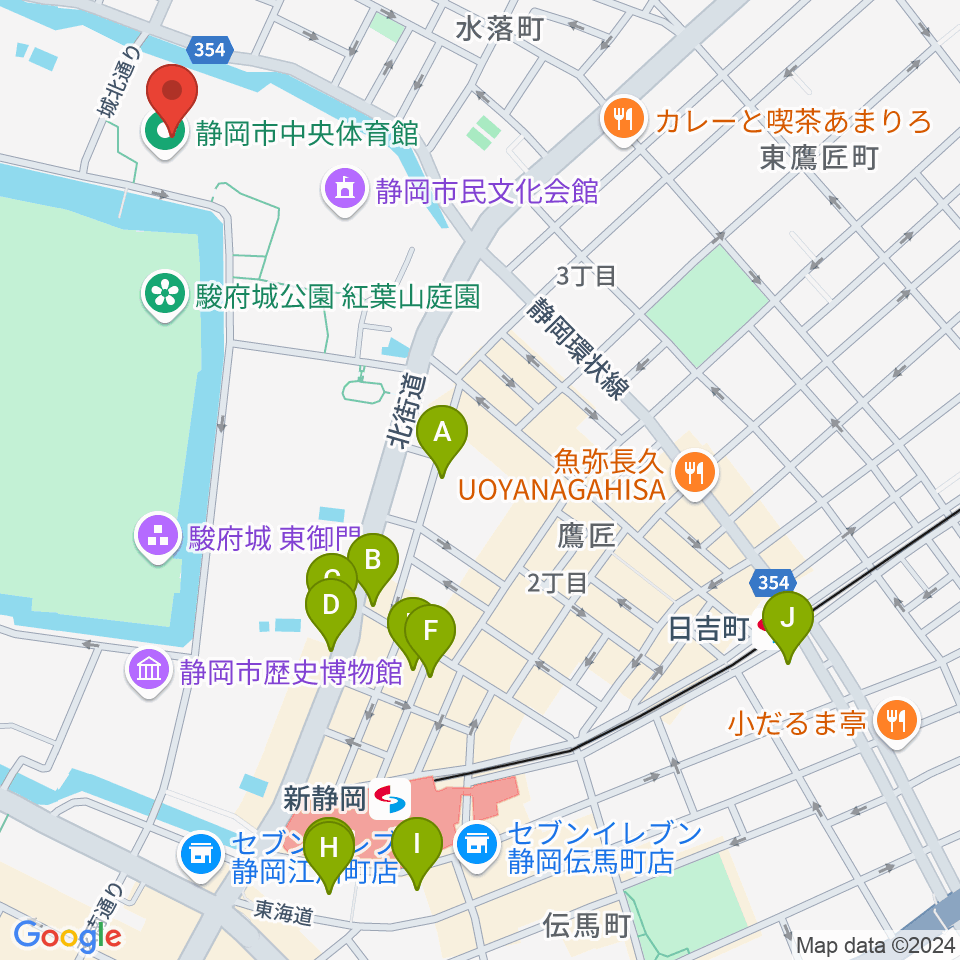 静岡市中央体育館周辺のホテル一覧地図